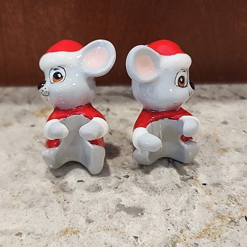 Vintage Ceramic Christmas Mice Mouse Candle Stick Hugger Climber Santa Holiday